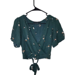 Abercrombie And Fitch Womens Crop Top Wrap Green Floral Short Sleeve
